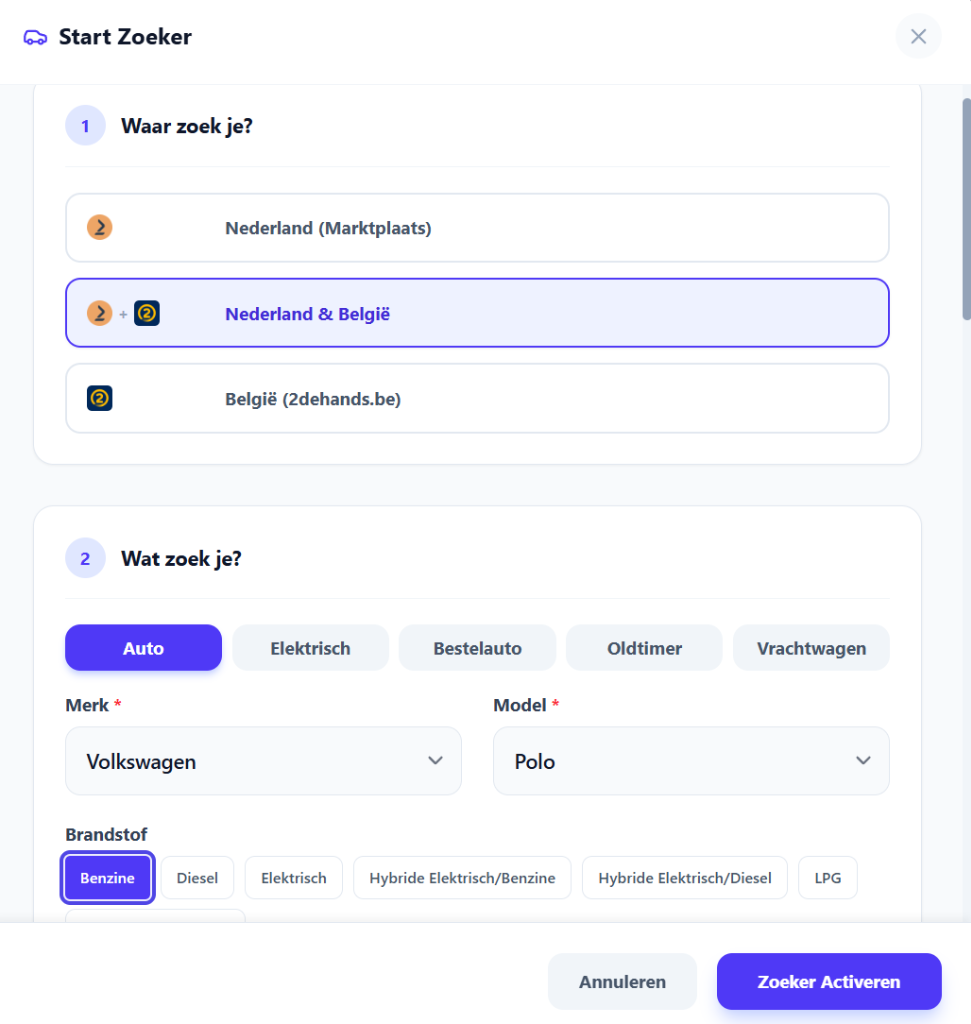 Stel inkoopcriteria in - FirstDeal Zoeker